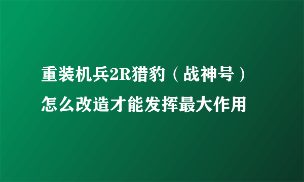 重装机兵2R猎豹（战神号）怎么改造才能发挥最大作用