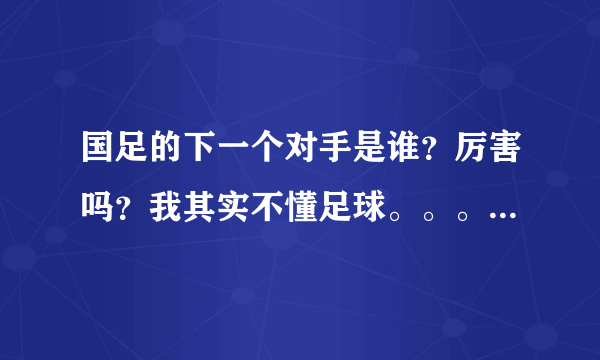 国足的下一个对手是谁？厉害吗？我其实不懂足球。。。。。只是一直听别人说国足垃圾，不过最近又听说国足