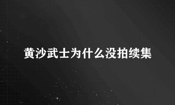 黄沙武士为什么没拍续集