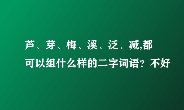 芦、芽、梅、溪、泛、减,都可以组什么样的二字词语？不好