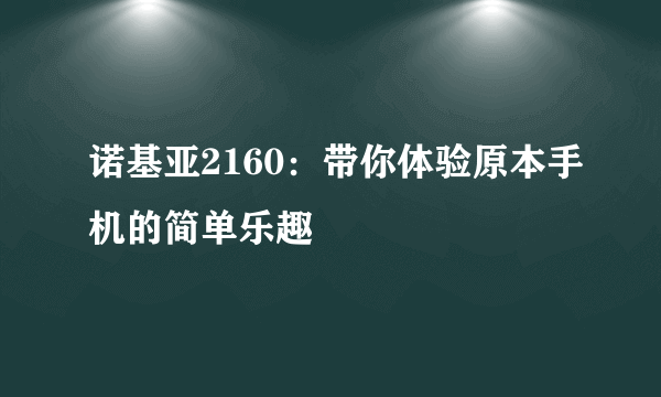 诺基亚2160：带你体验原本手机的简单乐趣