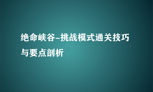 绝命峡谷-挑战模式通关技巧与要点剖析