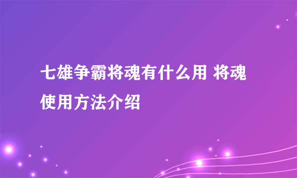 七雄争霸将魂有什么用 将魂使用方法介绍