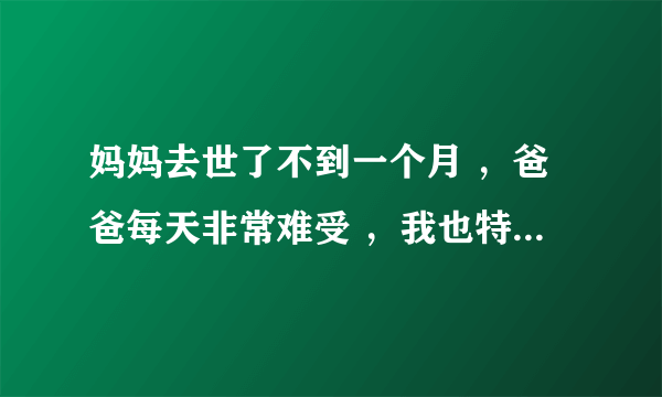 妈妈去世了不到一个月 ，爸爸每天非常难受 ，我也特别难受，怎么办