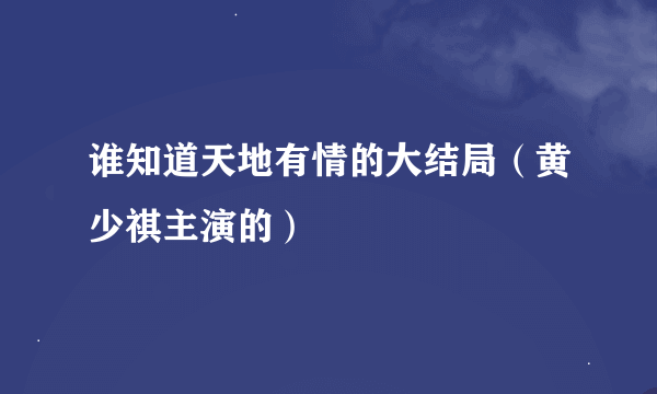 谁知道天地有情的大结局（黄少祺主演的）