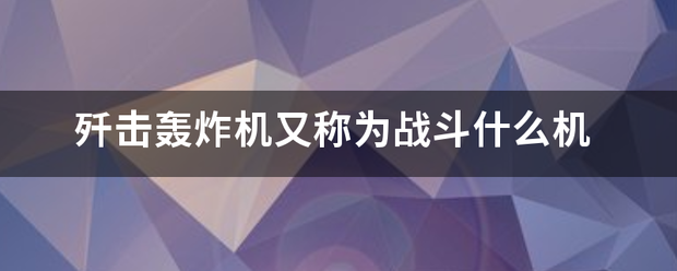 歼击轰炸机又称为战斗什么机