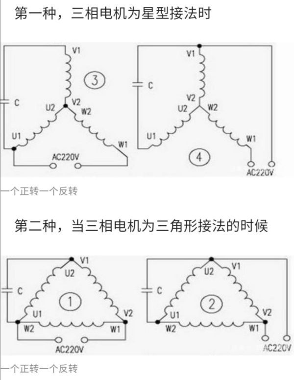 三相电机怎么来自接220V，怎么转？