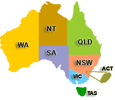 ACT NT SA TAS VIC WA 分别是澳大利亚哪几个州的简称