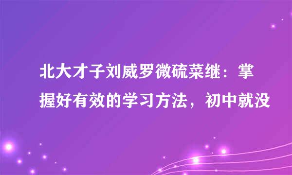 北大才子刘威罗微硫菜继：掌握好有效的学习方法，初中就没