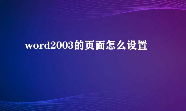 word2003的页面怎么设置