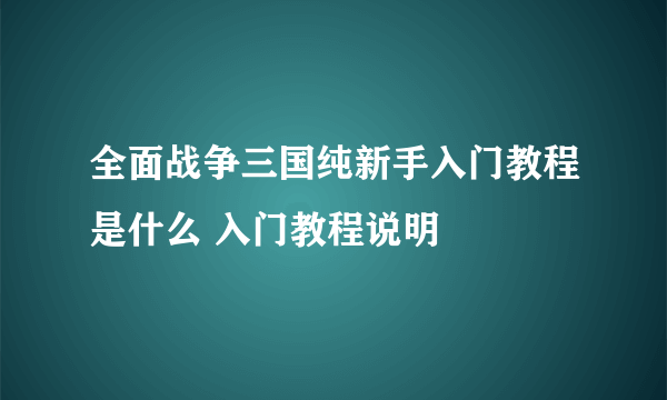 全面战争三国纯新手入门教程是什么 入门教程说明