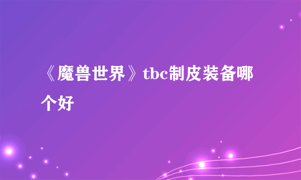 《魔兽世界》tbc制皮装备哪个好