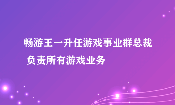 畅游王一升任游戏事业群总裁 负责所有游戏业务