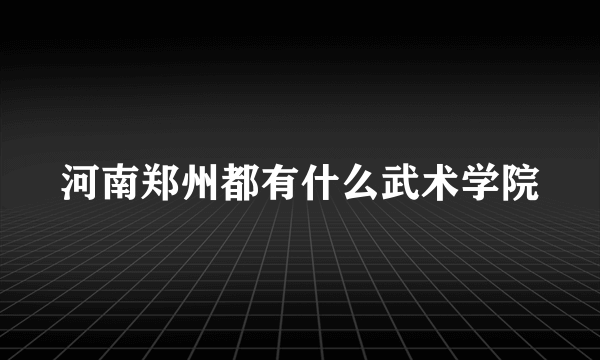 河南郑州都有什么武术学院