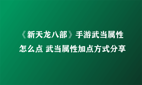 《新天龙八部》手游武当属性怎么点 武当属性加点方式分享