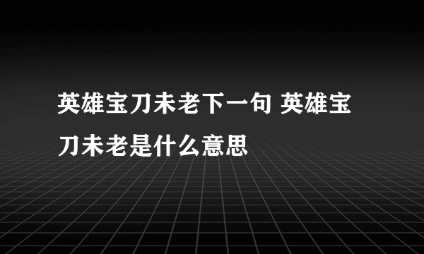 英雄宝刀未老下一句 英雄宝刀未老是什么意思