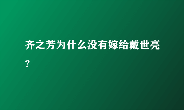 齐之芳为什么没有嫁给戴世亮？