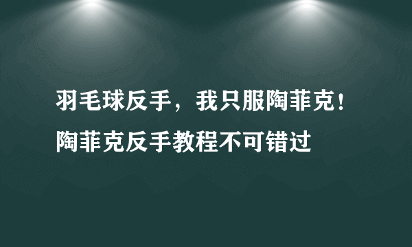 羽毛球反手，我只服陶菲克！陶菲克反手教程不可错过