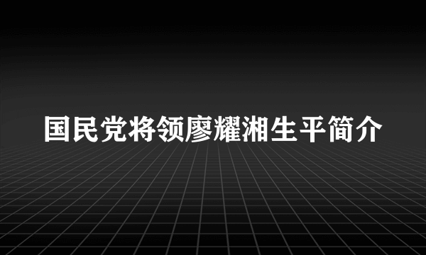 国民党将领廖耀湘生平简介