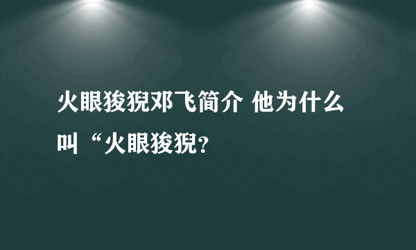 火眼狻猊邓飞简介 他为什么叫“火眼狻猊？