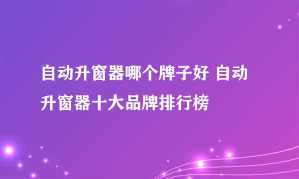 自动升窗器哪个牌子好 自动升窗器十大品牌排行榜