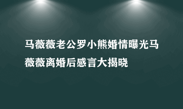 马薇薇老公罗小熊婚情曝光马薇薇离婚后感言大揭晓