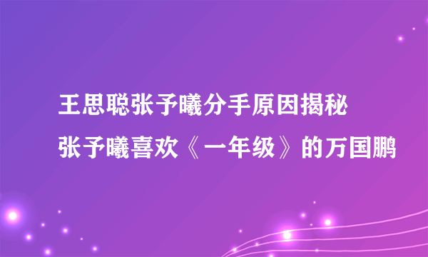 王思聪张予曦分手原因揭秘 张予曦喜欢《一年级》的万国鹏